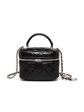 Quilted Faux Leather Mini Box Crossbody Bag Satchel with Chain Strap
